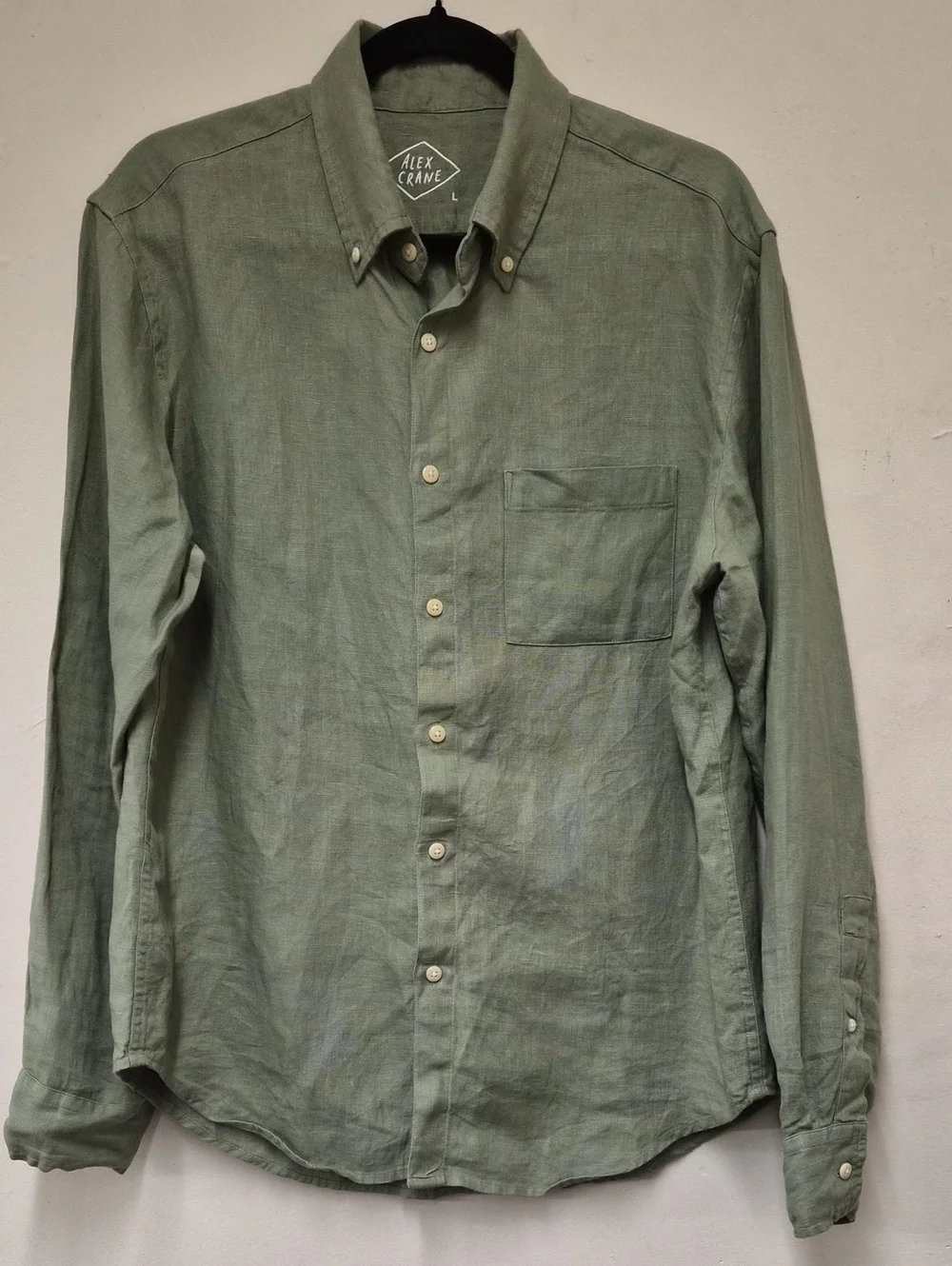 Alex Crane Men’s Sage Green Button-Down Linen Shirt Size L